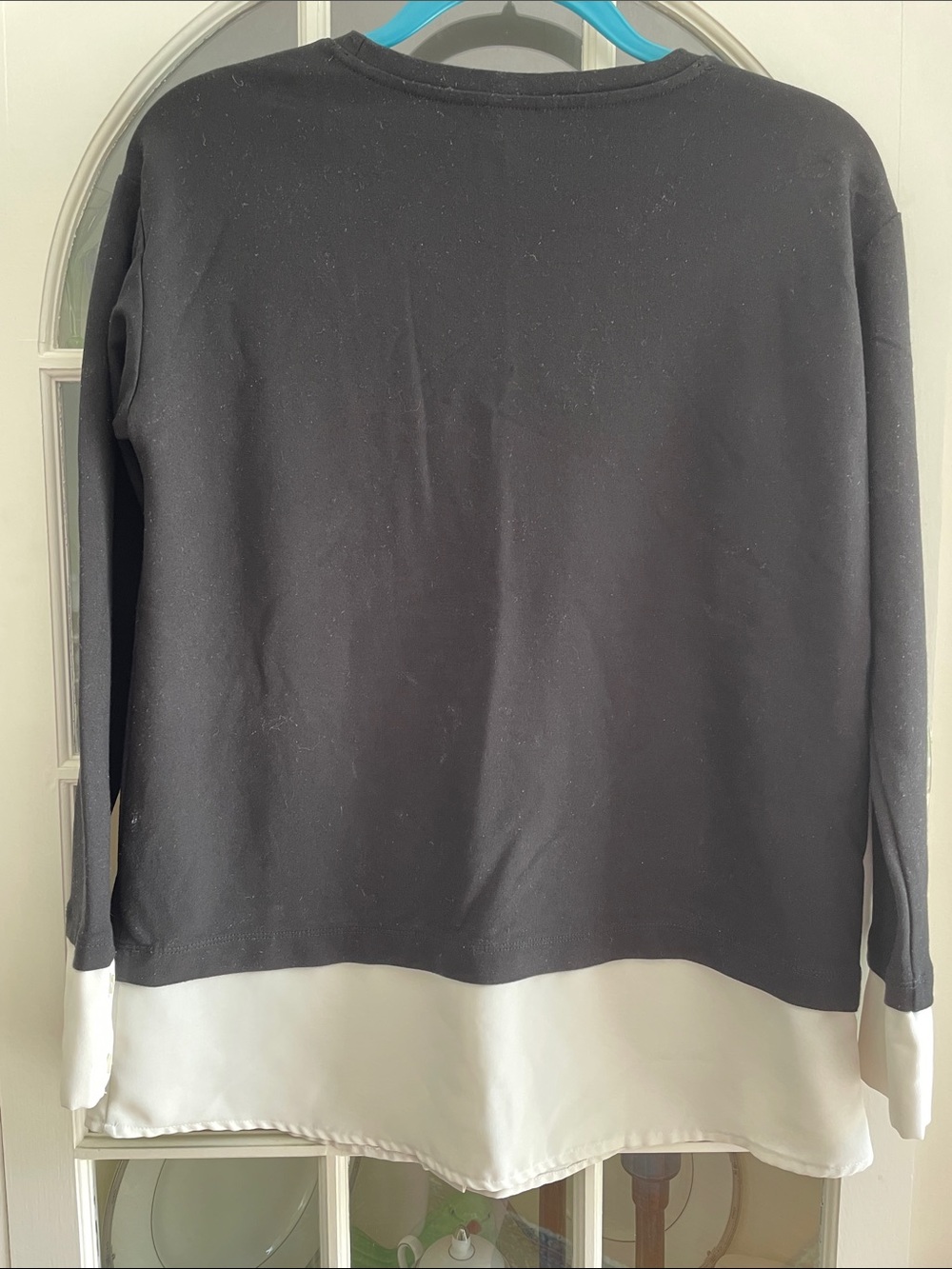 Ann Taylor Black Layered-Look Top with White Hem Detail Size: Small - Picture 3 of 6